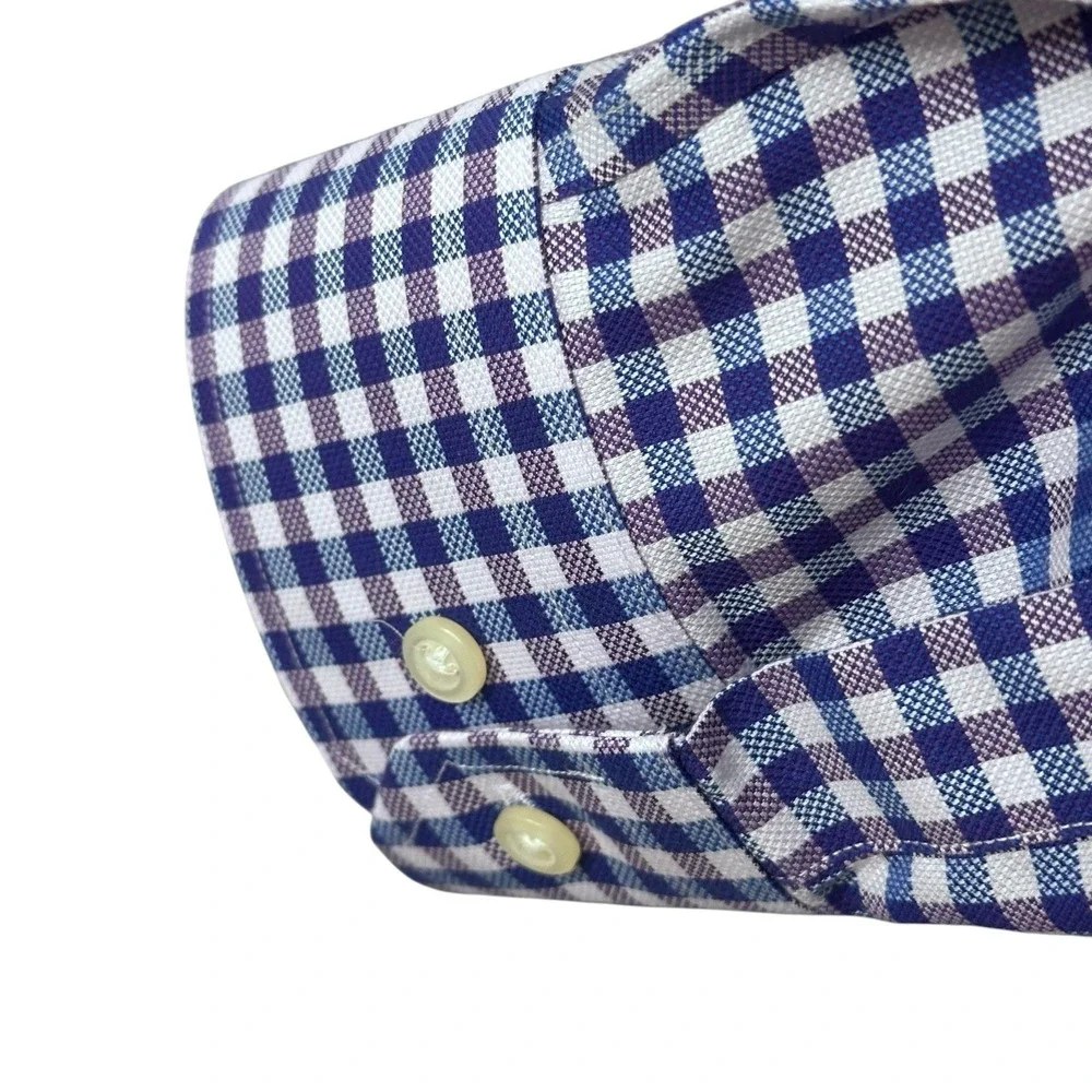 Banana Republic‎ Shirt Mens Large Purple Plaid Non Iron Slim Fit Cotton Dress